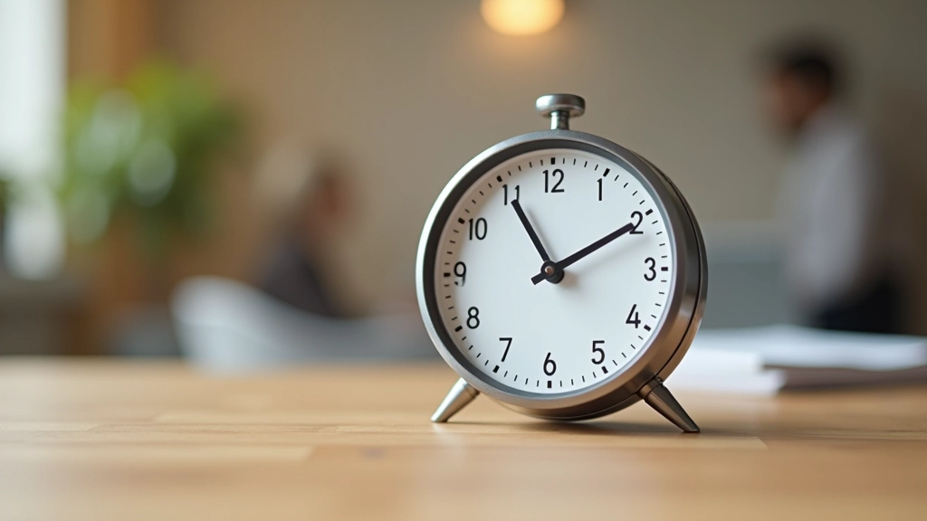 Ceas de birou cu intervale de timp marcate, oră și pauzele clar vizibile pe ecran digital